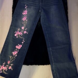 Cherry Blossom Embroidered Women's Jeans